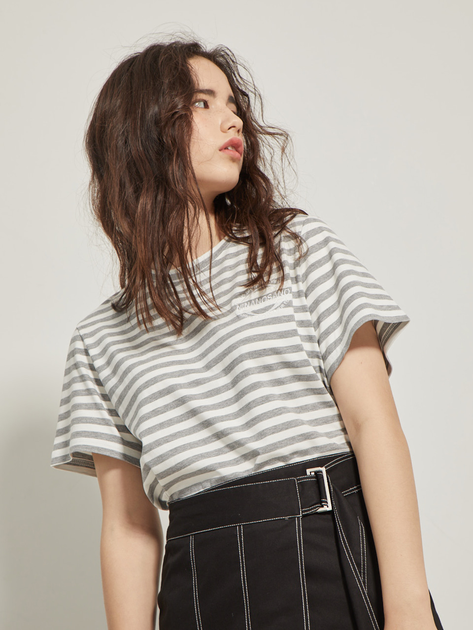 embroidery stripe T-shirts GRAY