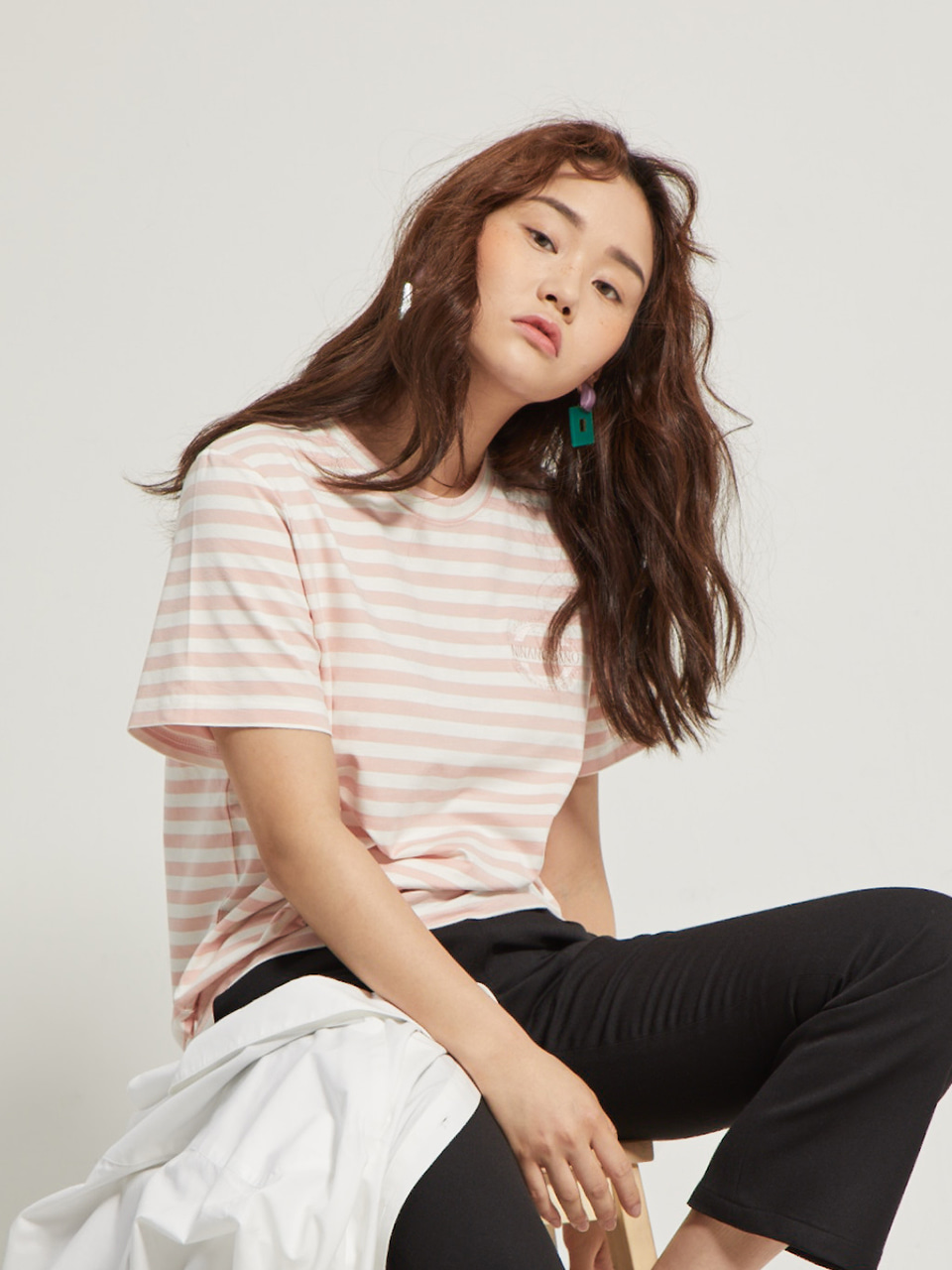 embroidery stripe T-shirts PINK